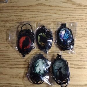 NWOT 5PC Gothic Crow Pendant Necklaces Cemetery Scene Stained Glass